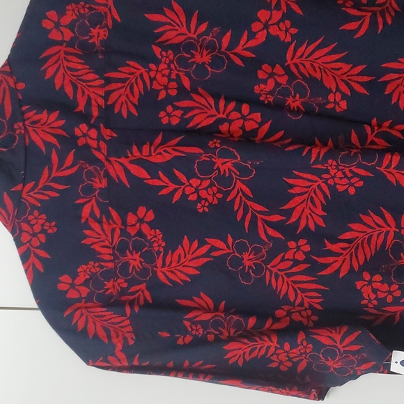 Old Navy Button Down Mens XL Red Navy Blue Hawaiian Style NWT Casual Flex Shirt - Picture 10 of 12